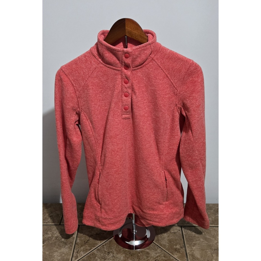 Duluth Trading Co Womens Fleece Pullover Snap Mock Neck Coral Heather Medium